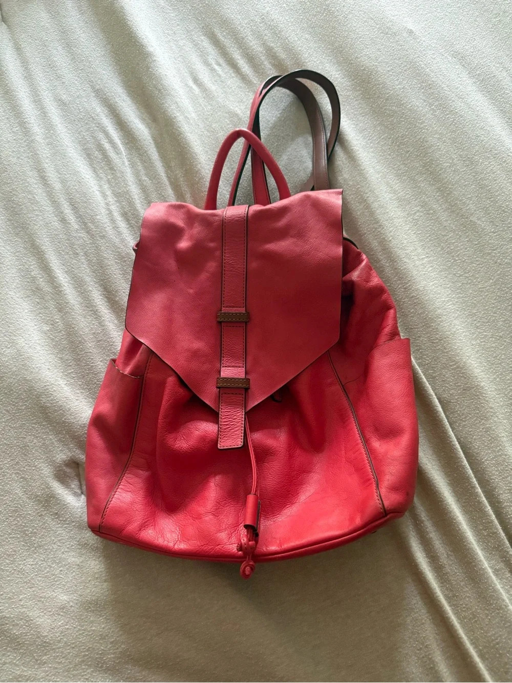 Vera Bradley Red Leather Backpack with Flap Drawstring
